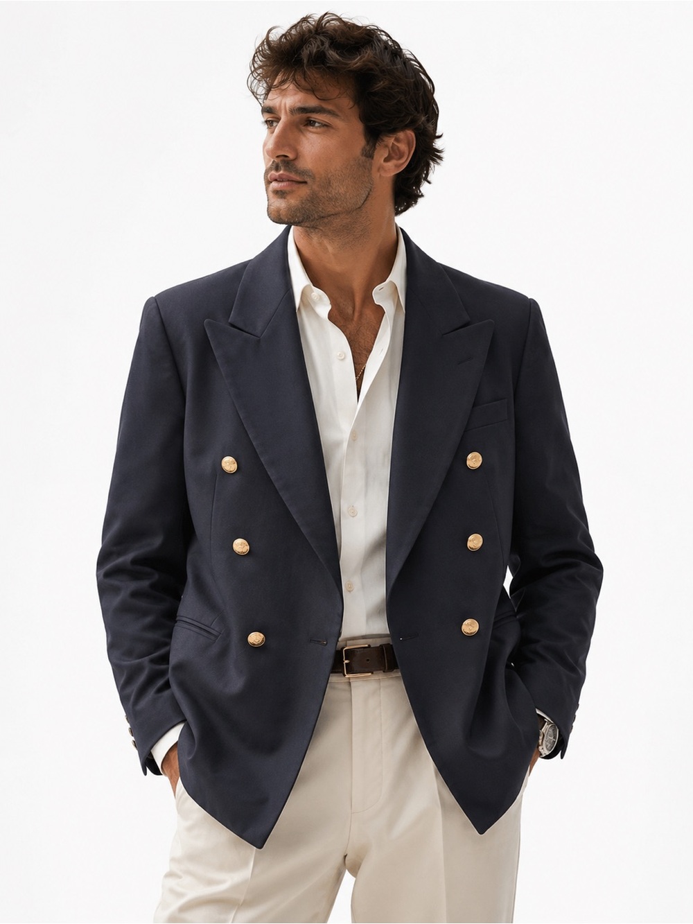 Vintage Cigliano Moda Italia Navy Wool Double Breasted Blazer Gold Buttons 38R
